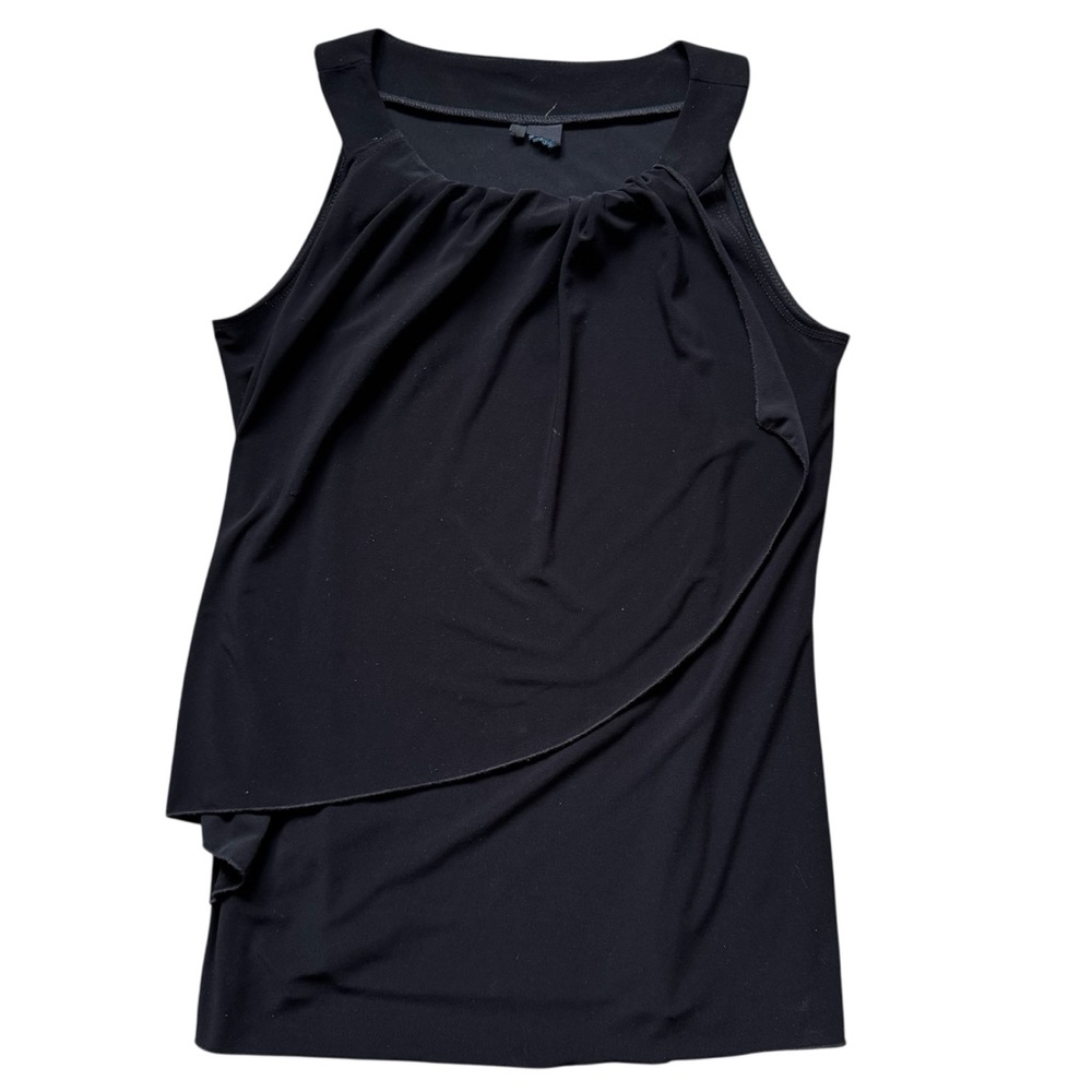 7th Avenue Design Studio Black Gathered Tiered Sleeveless Tank Top Blouse M